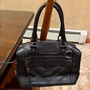 Black Leather Top-Handle Satchel Bag - Women's